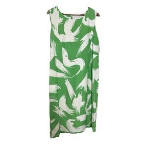 LINO USA Linen Blend green white tropical resort Midi Shift Dress XL
